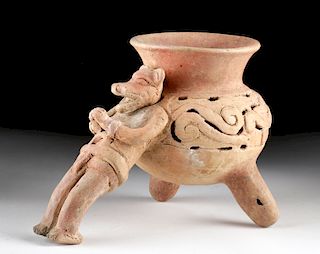 Aztec Pottery Incensario - Rattle Legs, Coyote Handle