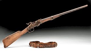 19th C Allen & Wheelock Rimfire Rifle & Ammunition Belt