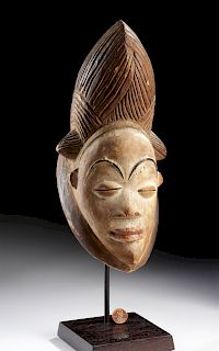 Early 20th C. African Punu Painted Wood Mask of Female