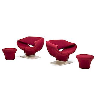 PIERRE PAULIN Pair of Ribbon chairs and ottomans