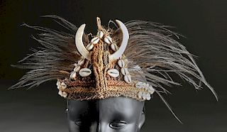 20th C. Papua New Guinea Abelam Fiber & Tusk Headdress