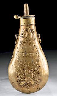 19th C. American Brass Powder Flask