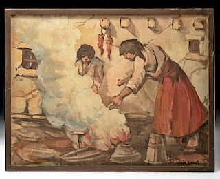 C. David Grolle Painting - Pueblo Women Cooking