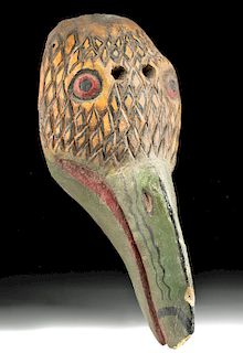 20th C. Mexican Painted / Carved Wood Parrot Mask