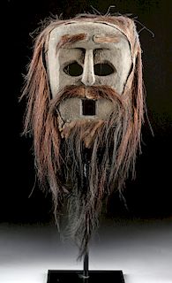 Early 20th C. Indonesian Timor Wood Mask w/ Goat Hair