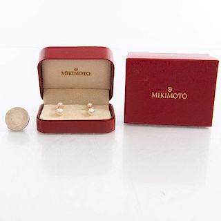 PAIR OF MIKIMOTO PEARL AND DIAMOND 18K GOLD EARRINGS