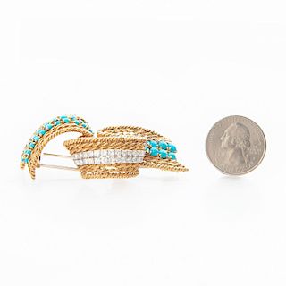1950s GOLD, DIAMOND AND TURQUOISE COAT PIN JEWELRY