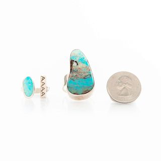 2 NAVAJO STERLING SILVER AND TURQUOISE RINGS