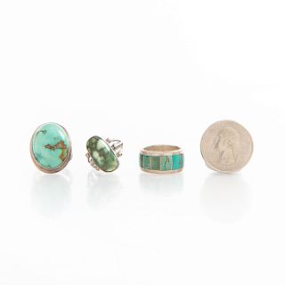 3 NATIVE AMERICAN STYLE RINGS, SILVER WITH TURQUOISE