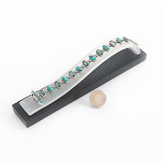 STERLING SILVER, TURQUOISE, AND TOURMALINE BRACELET