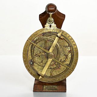 BRASS PAINSWICK ASTROLABE WITH WOODEN STAND