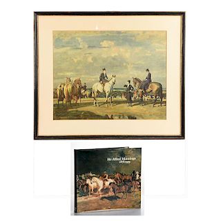 FRAMED HUNTING PRINT, AFTER SIR ALFRED MUNNINGS, & BOOK