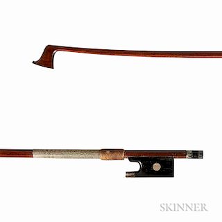French Silver-mounted Violin Bow, Mirecourt