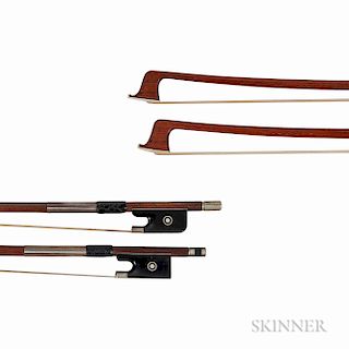 Two Nickel-mounted Three-quarter Size Violin Bows