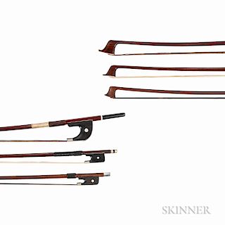 Nickel-mounted Contrabass Bow and Two Violoncello Bows