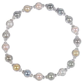 White Gold, South Sea Pearl, Tahitian Pearl and Diamond Necklace 9.53 Carat