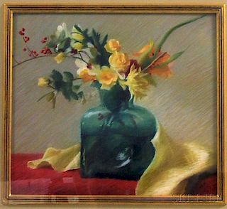 Jean G. Lightman (American, 20th/21st Century)      Floral Still Life in Yellow, Green, and Red.