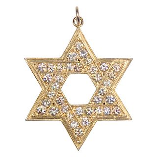 14 Karat Gold Star of David and Diamond 2.86 Carat Pendant