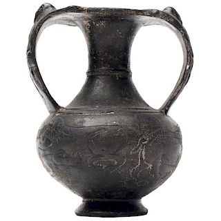 Etruscan "Bucchero" Black Ware Two Handle Vase