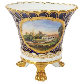 Chamberlain Worcester Three Footed Pot with a View of Worcester, 1820s