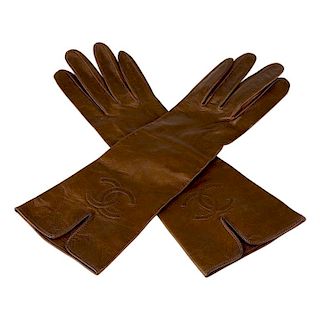 Chanel Brown Kidskin Leather Gloves