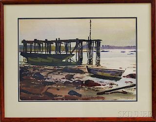 Ted Kautzky (American, 1896-1953)      Old Pier at Low Tide.