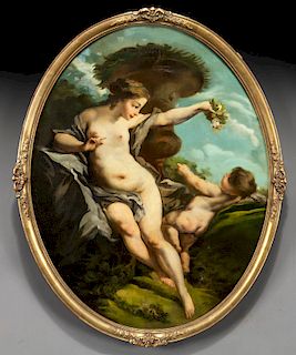18th C. French School "Aphrodite & Cupid" oil on