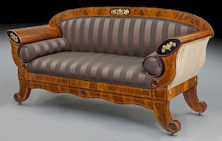 Antique Biedermeier inlaid mahogany settee,
