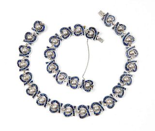 A blue enamel and silver set, Margot de Taxco