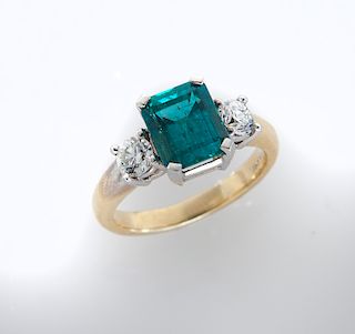 14K gold, diamond and emerald ring