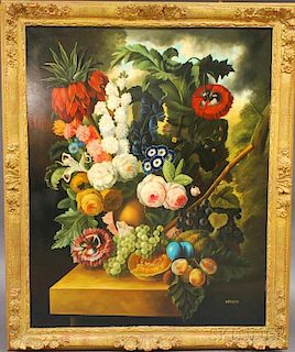 Dutch School, 17th Century Style      Still Life with Fruit and Flowers.