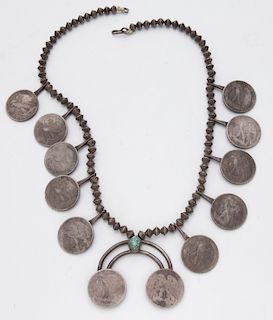 Navajo Indian Walking Liberty silver coin necklace