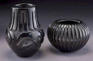 (2) Blackware vases,