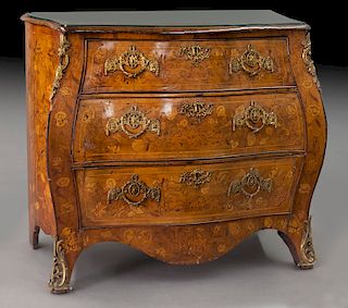 18th C. Dutch bombe 3-drawer chest with