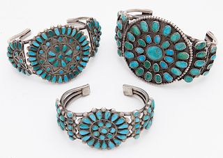 (3) Zuni Indian silver and turquoise bracelets.