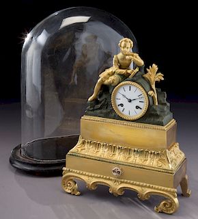 French gilt and patinated bronze mantle clock,