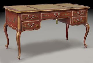 Chinoiserie red lacquer and gilt desk,