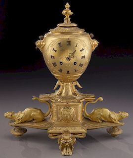 French gilt bronze mantle clock,