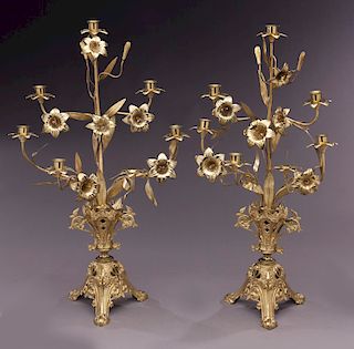 Pr. French gilt bronze candelabra