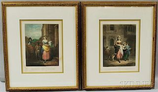 After Francis Wheatley (British, 1747-1801) Two Framed Prints from The Cries of London Series: Two bunches a penny primroses, Plate 1 a