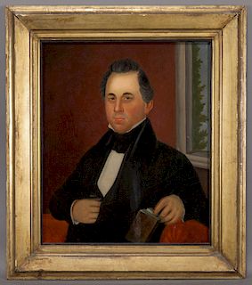 19th C. American School portrait oil on canvas,