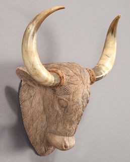 Carved wood cow plaque,