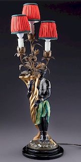 Polychrome & carved wood figural table lamp,