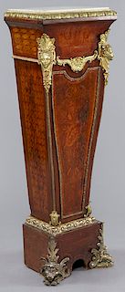 French marquetry inlaid ormolu mounted pedestal,