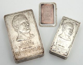 (3) Silver ingots total of 455 grams fine silver,