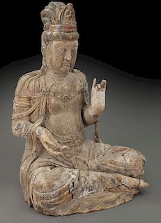Chinese Ming carved wood Buddha,