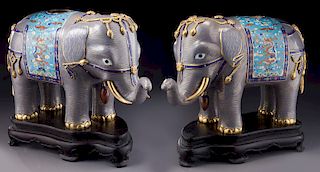 Pr. of Chinese cloisonne elephant planters
