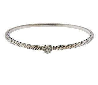 David Yurman Sterling Silver Diamond Heart Bracelet