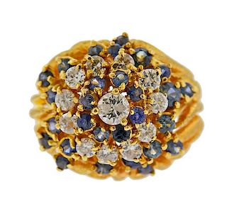 18K Gold Diamond Blue Stone Dome Ring