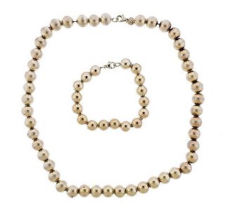 Tiffany &amp; Co Sterling Silver Bead Bracelet Necklace Set